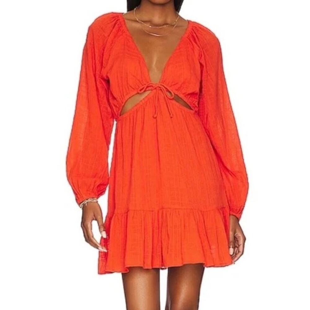 L Space Feelin Fine Tie Front Dress Cover Up Women's Medium Poppy Blood Swim